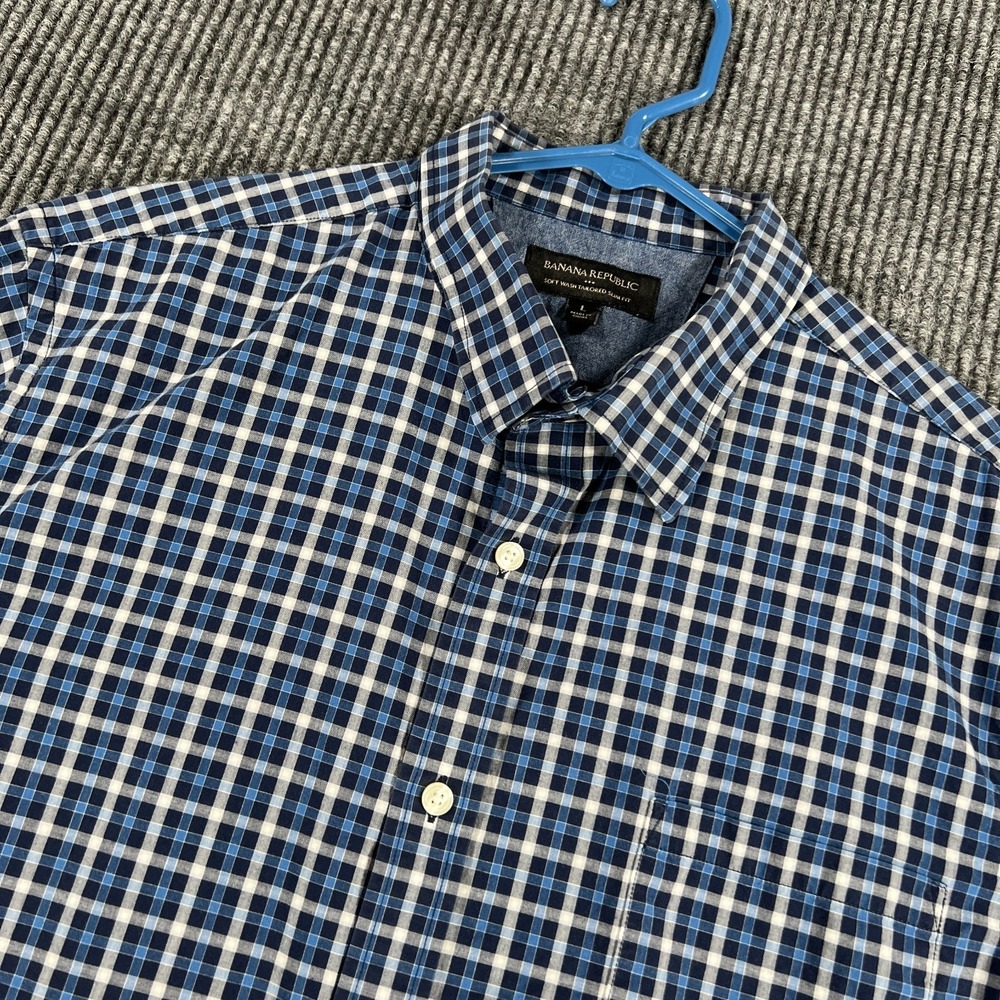 Banana Republic Shirt Mens Large Blue Plaid Long Sleeve Button Up Casual Work